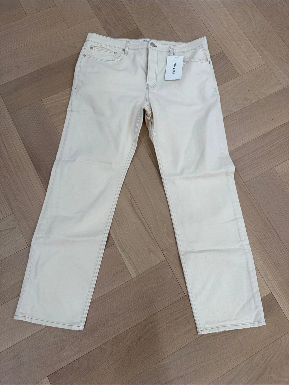 Frame Denim Men’s Cream Straight Jeans